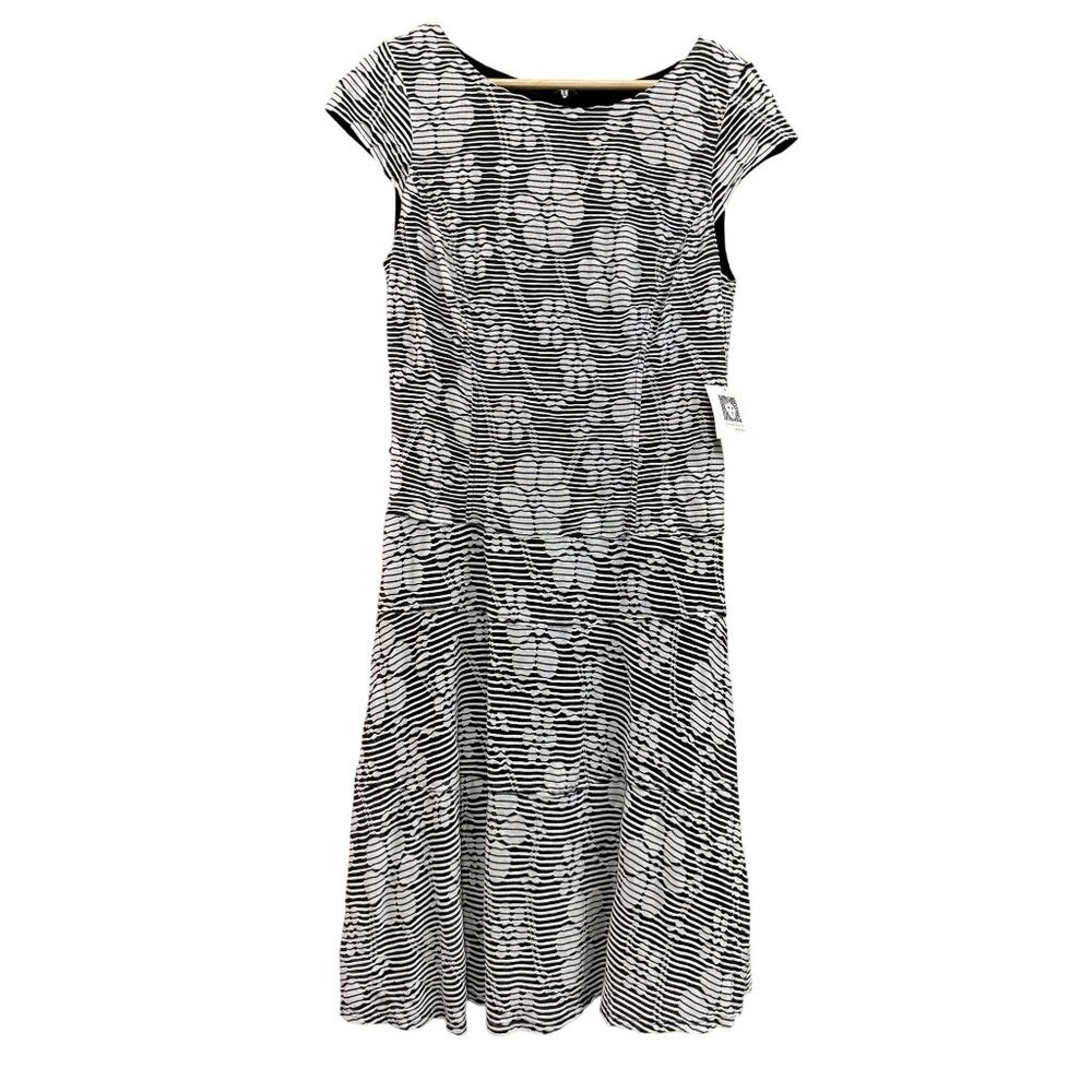 Anne Klein - Black And White Floral Ribbed Lined Dress - Size 10 NWT